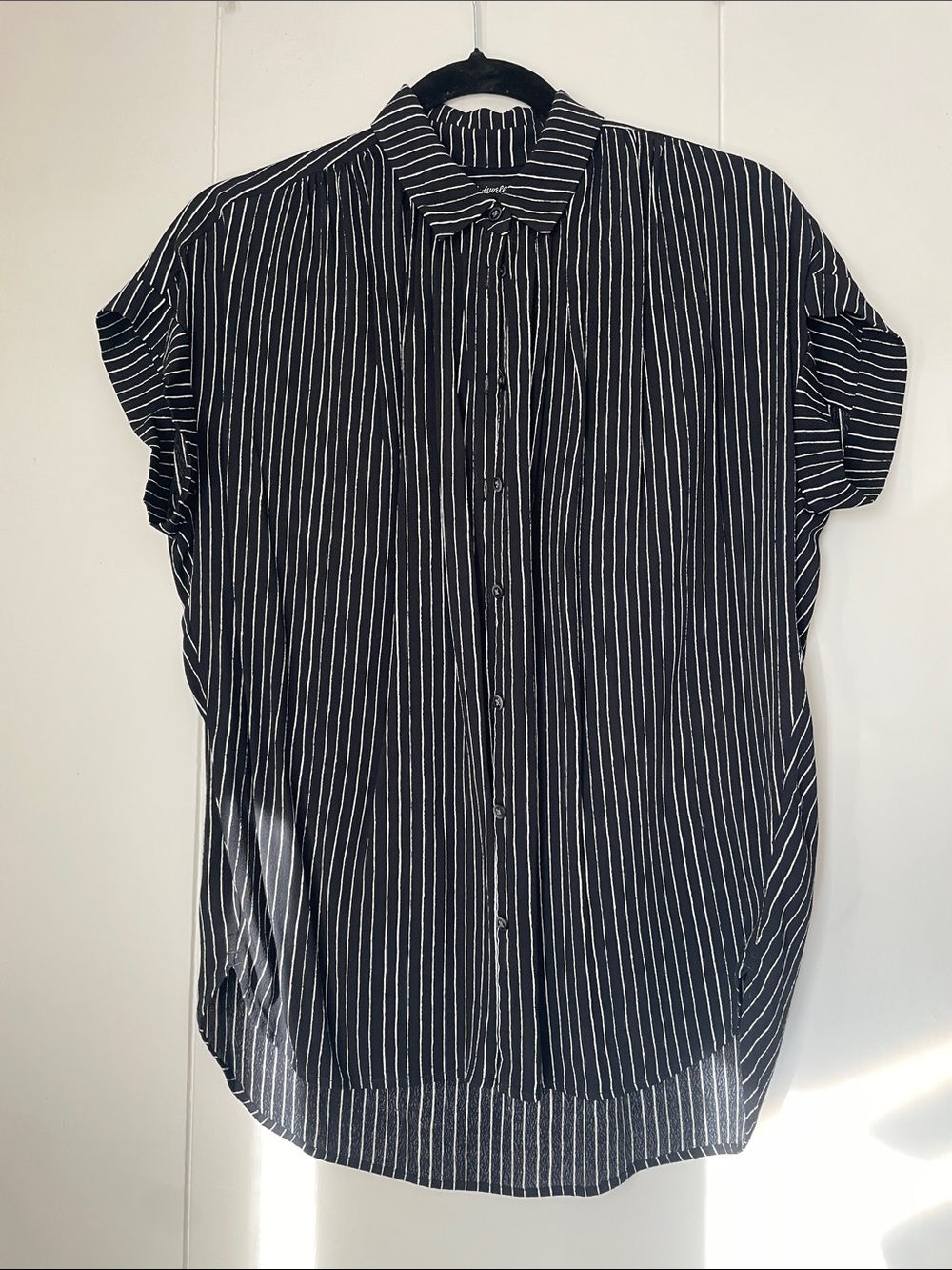 Madewell Black and White Striped Collared Button Shirt